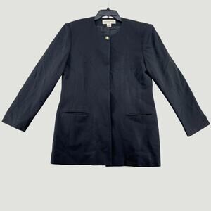 Jones New York Black Longline Blazer Jacket Size 12 Gold Button